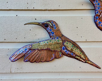 Hummingbird Violet Sabrewing - Costa Rica Creation Story - Colores de la Jungla - salvaged copper metal sculpture - wall art hanging - paint