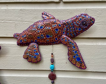 Sea Turtle Hatchling – Costa Rica Creation Story - Colores de la Jungla - salvaged copper metal sculpture - wall art hanging - patina paints