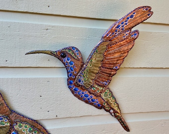 Hummingbird Violet Sabrewing - Costa Rica Creation Story - Colores de la Jungla - salvaged copper metal sculpture - wall art hanging - paint