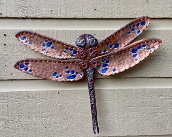 Dragonfly Rainforest Insect - Colores de la Jungla - salvaged copper metal sculpture - Costa Rica Trip - wall art hanging - patina oil paint