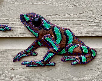 Poison Dart Frog - Costa Rica Creation Story - Colores de la Jungla - salvaged copper metal sculpture - wall art hanging - color paints