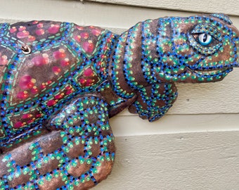 Sea Turtle Swimming - Colores de la Jungla - salvaged copper metal sculpture - Costa Rica Trip - wall art hanging - patinas and oil paints