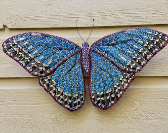 Blue Morpho Butterfly - Costa Rica Creation Story - Colores de la Jungla - salvaged copper metal sculpture - wall art hanging - patina paint