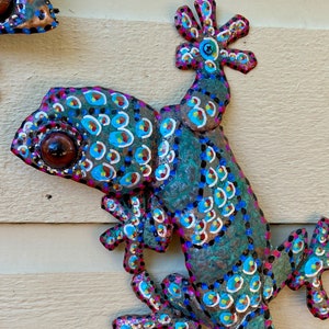 Tropical Gecko Lizard - Colores de la Jungla - salvaged copper metal sculpture - Costa Rica Trip - wall art hanging - patinas and oil paints