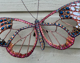 Glasswinged Butterfly - Costa Rica Creation Story - Colores de la Jungla - salvaged copper metal sculpture - wall art hanging - oil paints