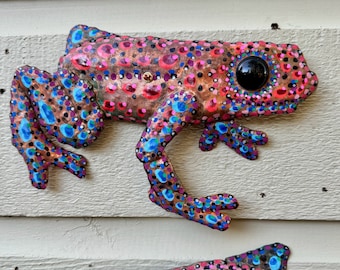 Poison Dart Frog - Costa Rica Creation Story - Colores de la Jungla - salvaged copper metal sculpture - wall art hanging - color paints