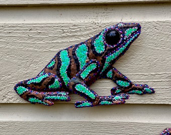 Poison Dart Frog - Costa Rica Creation Story - Colores de la Jungla - salvaged copper metal sculpture - wall art hanging - color paints