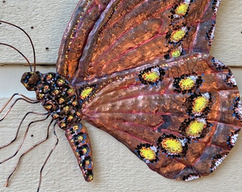 Tropical Butterfly Insect - Colores de la Jungla - salvaged copper metal sculpture - Costa Rica Trip - wall art hanging - patinas oil paints