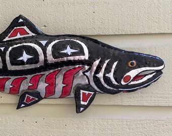 DESIGN YOUR OWN - Extra Fancy Chinook Salmon Sculpture - Aluminum Metal Fish Tribal Wall Art - Pacific Northwest Coast Indian inspired
