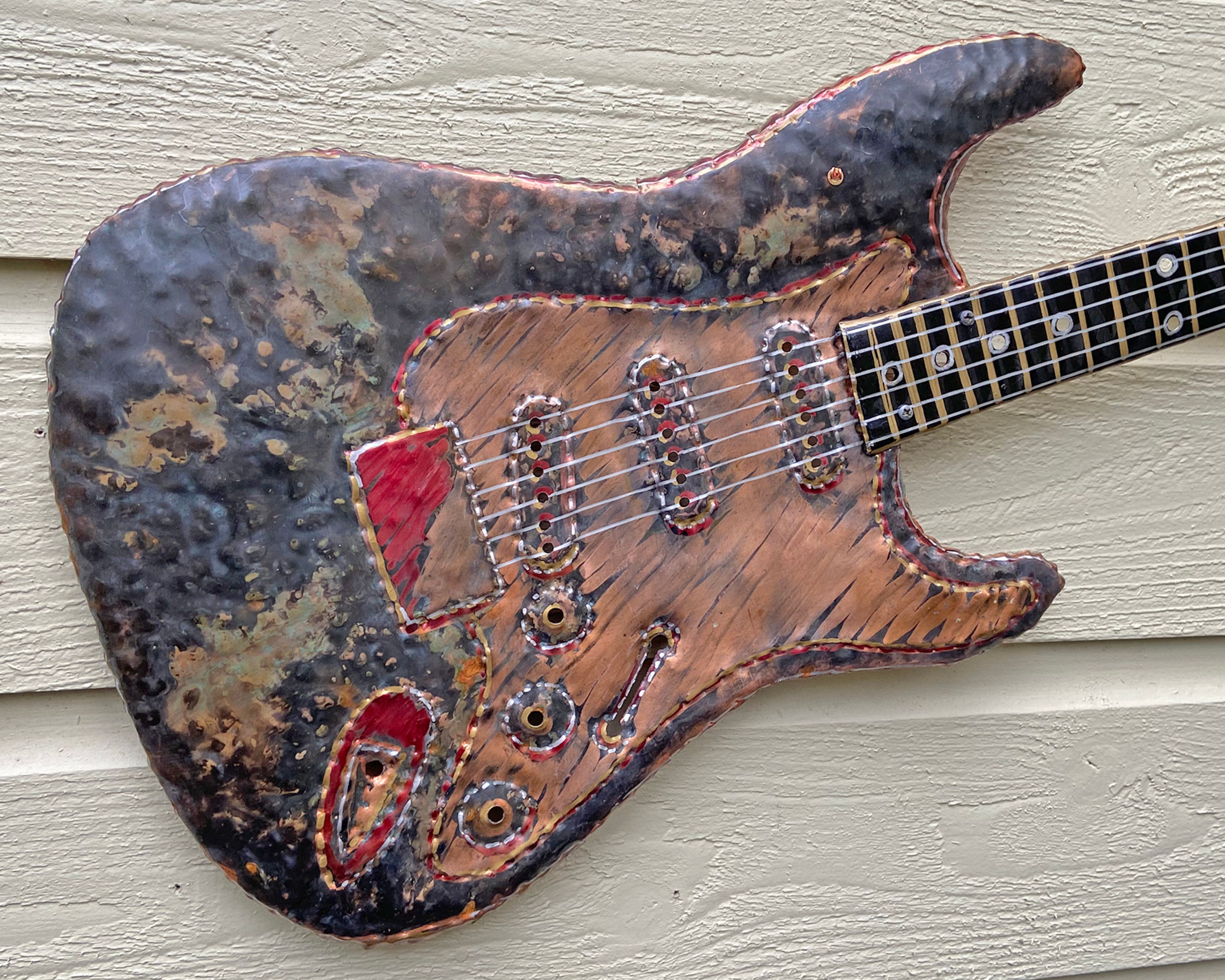 DESIGN YOUR OWN - Fender Stratocaster Sculpture - salvaged copper and brass  metal - rockstar electric guitar - wall hanging art - patinas