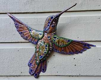 Magnificent Hummingbird - Costa Rica Creation Story - Colores de la Jungla - salvaged copper metal sculpture - wall art hanging - oil paints