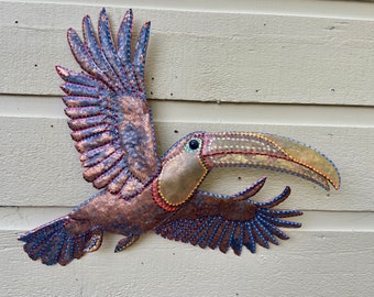 Chestnut Mandibled Toucan – Costa Rica Creation Story - Colores de la Jungla - salvaged copper metal sculpture - wall art hanging - oilpaint