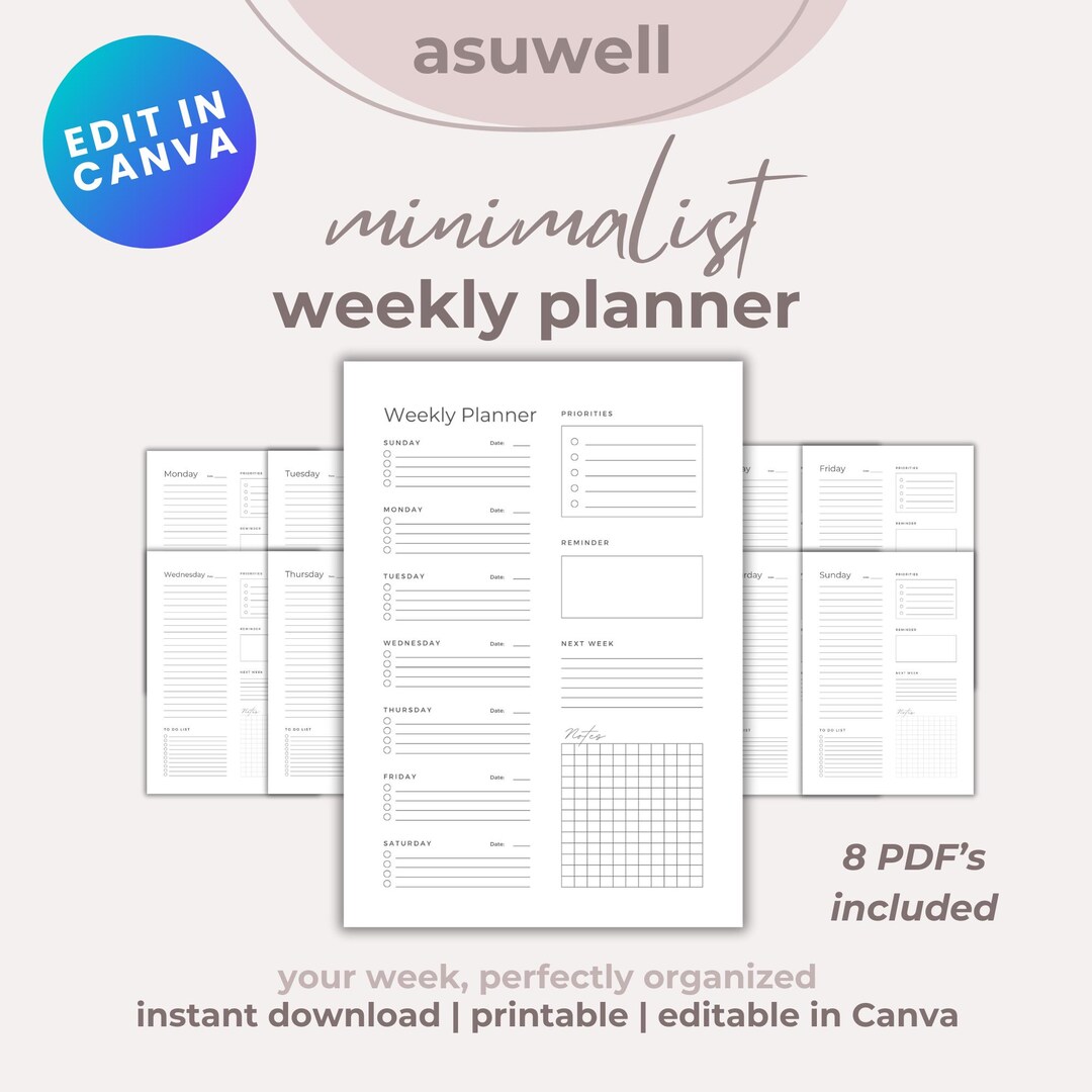 A4 Editable Weekly Planner Sheets | Printable & Customizable on Canva ...