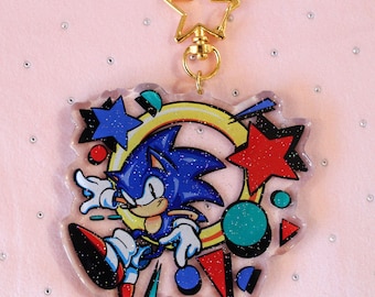 Blue Hedgehog Glitter Epoxy Acrylic Keychain
