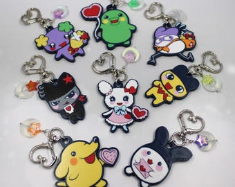 Virtual Pet 3d Printed Keychain Charms with Beaded Detail