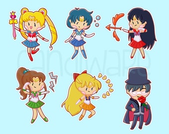 Kawaii Sailor Moon Vinyl Sticker Pack - Die Cut Sticker - Planner Stickers - Bullet Journal Stickers - Vinyl- Set of 6 Stickers