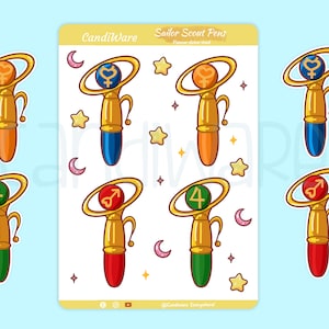 Sailor Scout Pens Sticker Sheet Sticker Sheet Bullet Journal Stickers, Scrapbook Stickers, Planner Stickers Magical Girl image 1