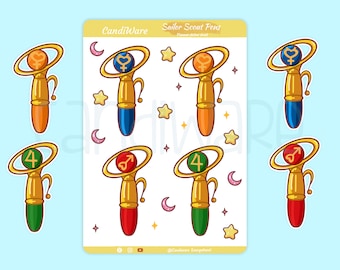 Sailor Scout Pens Sticker Sheet - Sticker Sheet | Bullet Journal Stickers, Scrapbook Stickers, Planner Stickers - Magical Girl