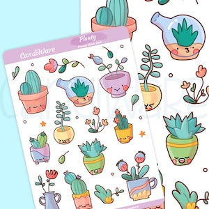 Planty Sticker Sheet -  cute kawaii aesthetic plant mom stationery, bullet journal, planner, green, garden, Recycled Matte