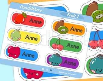 Vinyl Stickers OR Iron On Kids Name Labels - Iron On Clothing Labels - Fabric Labels -Waterproof Labels - Daycare Labels - Kawaii Fruit