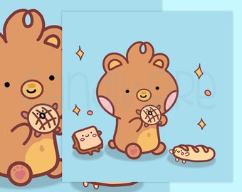 Kawaii Bear Art Print | Cute Food Illustration (5x5)