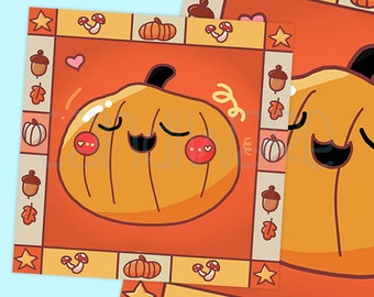 Mini impresión artística de calabaza kawaii / Decoración de pared estética (5x5)