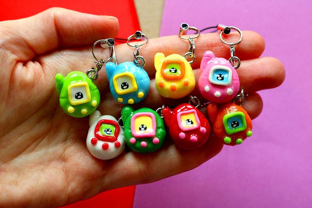Pastel Tamagotchi Charm: Handmade Polymer Clay Cell Phone