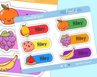 Vinyl Stickers OR Iron On Kids Name Labels - Iron On Clothing Labels - Fabric Labels -Waterproof Labels - Daycare Labels - Kawaii Fruit 2