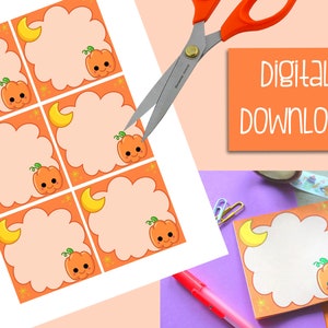 Kawaii Pumpkin Memo Pad Digital Download- Drukowane bloczki Memo, Dziennik do druku, Cyfrowe naklejki do Bullet Journal, Naklejki do druku