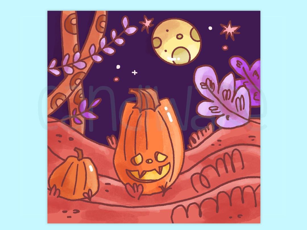 Kawaii Pumpkin Patch Art Print | Cute Fall Illustration (5x5) - Etsy