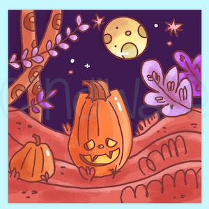 Mini Art Print Kawaii Pumpkin Patch | 5&quot;x5&quot; Kawaii artwork prints | Cute Illustration | Aesthetic Photo Wall Art Decor