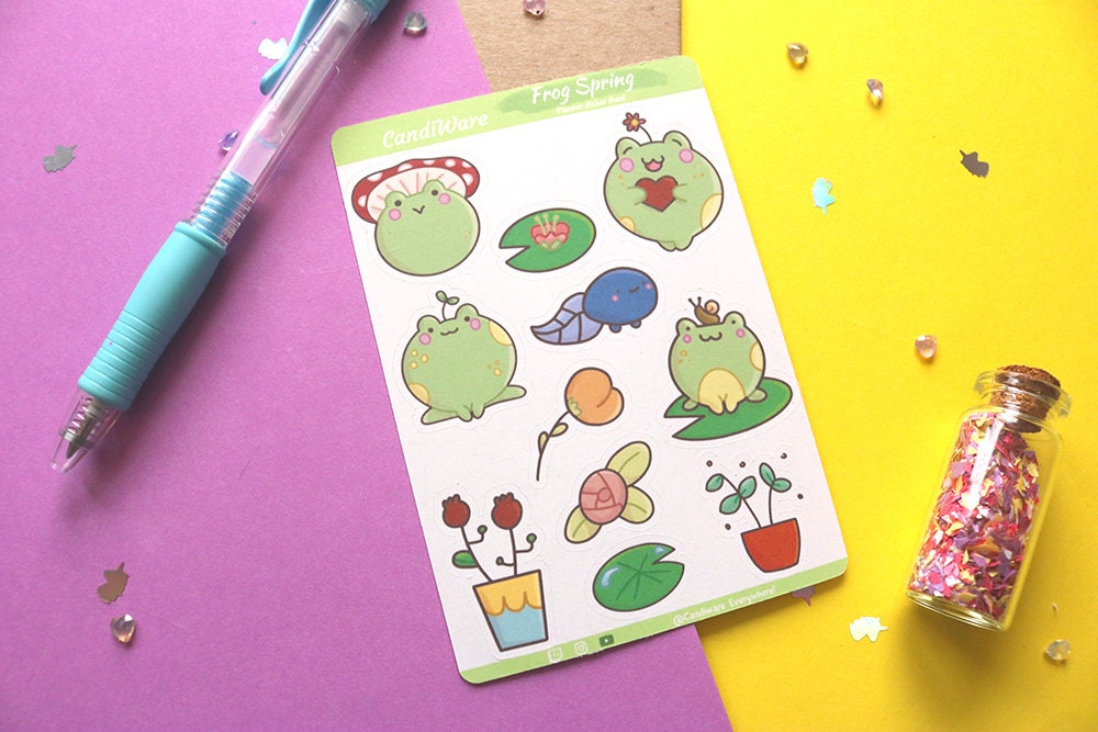 Cute Frog Sticker Sheet – Kawaii Planner Stickers, Recycled Matte - Etsy