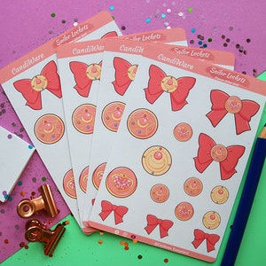 Foglio di adesivi per medaglioni di Sailor Moon Foglio di adesivi / Adesivi per bullet journal, adesivi per album di ritagli, adesivi per pianificatore Magical Girl immagine 2