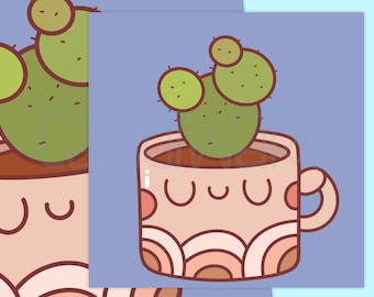 Mini lámina de arte de Planty / Impresiones de arte kawaii de 12,7 x 12,7 cm / Ilustración linda / Decoración de pared con fotos estéticas