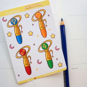 Sailor Scout Pens Sticker Sheet Sticker Sheet Bullet Journal Stickers, Scrapbook Stickers, Planner Stickers Magical Girl image 4