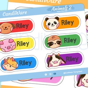 Vinyl Stickers OR Iron On Kids Name Labels Iron On Clothing Labels Fabric Labels Waterproof Labels Daycare Labels Kawaii Animals 2 image 1