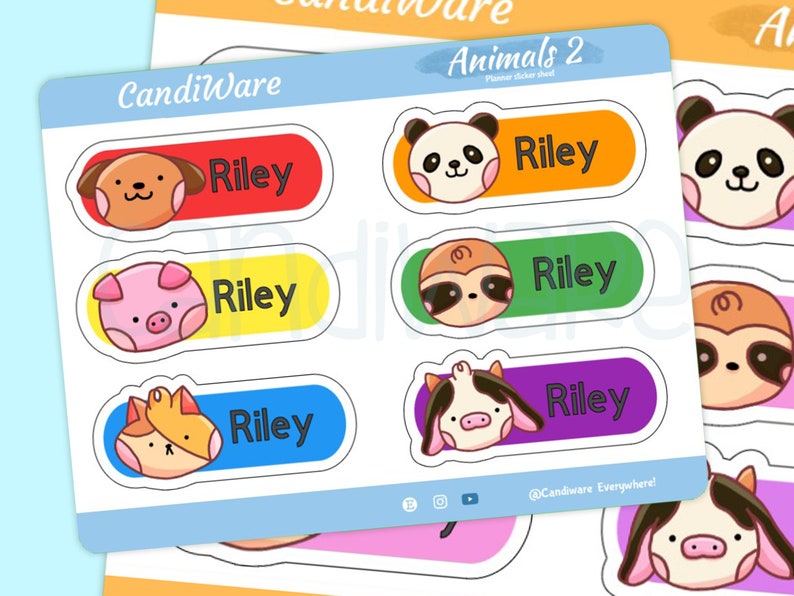 Vinyl Stickers OR Iron On Kids Name Labels Iron On Clothing Labels Fabric Labels Waterproof Labels Daycare Labels Kawaii Animals 2 image 1
