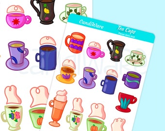 Cute Tea Cups Sticker Sheet - Kawaii Planner Stickers