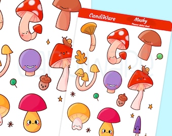Happy Mushroom Recycled Sticker Sheet: Autumn Bujo Planner Stickers