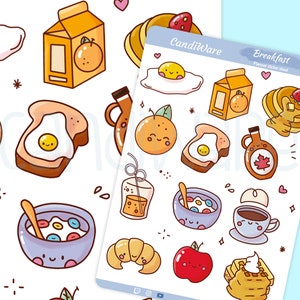 Kawaii Frühstück Aufkleber Blatt- Planer- Essen Aufkleber- Snack Sticker Blatt- Bullet Journal Aufkleber- Recycled Matte