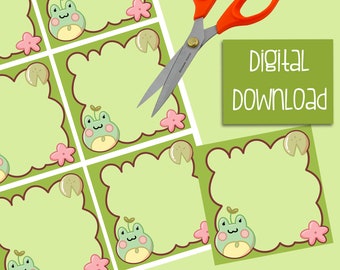 Kawaii Froggie Memo Pad Digital Download- Printable Memo pads, Journal Printable, Digital Bullet Journal Stickers, Stickers Printable