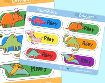 Vinyl Stickers OR Iron On Kids Name Labels - Iron On Clothing Labels - Fabric Labels -Waterproof Labels - Daycare Labels - Kawaii Dinosaur