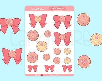 Sailor Moon Lockets Sticker Sheet - Sticker Sheet | Bullet Journal Stickers, Scrapbook Stickers, Planner Stickers - Magical Girl