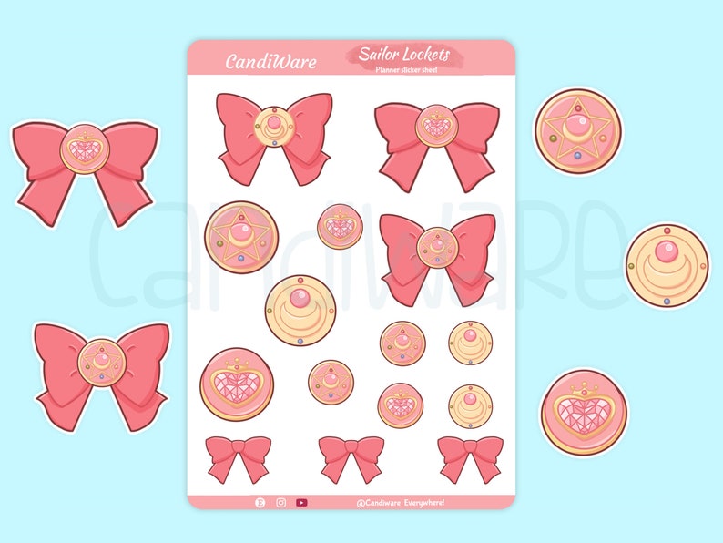 Sailor Moon Lockets Sticker Sheet Sticker Sheet Bullet Journal Stickers, Scrapbook Stickers, Planner Stickers Magical Girl image 1