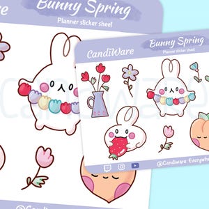 Mini Hasen Frühling Aufkleber Bogen, Kawaii Planner Aufkleber - Niedliche Kaninchen Aufkleber - Süße Frühlingsblumen Stationär