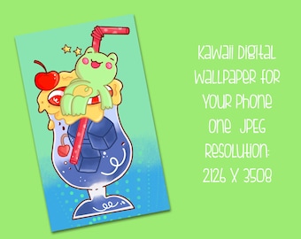 Kawaii Ice Cream Froggie Digital Phone Wallpaper Background - Digital Download - Kawaii Wallpaper, Cute Digital Download