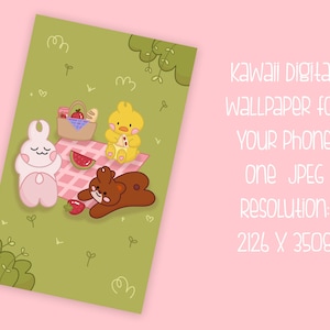Kawaii Friends Picnic Digital Phone Wallpaper Background - Digital Download - Picnic Dreams - Kawaii Wallpaper, Cute Digital Download