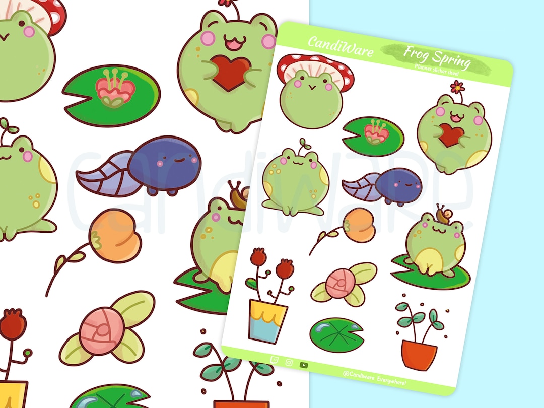 Cute Frog Sticker Sheet – Kawaii Planner Stickers, Recycled Matte - Etsy
