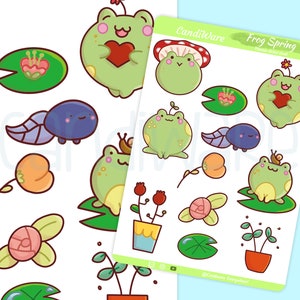 Froggie sticker sheet- Cute Frog Stickers, Sticker Sheet, Journal Stickers, Kawaii Sticker Sheet- Bullet Journal