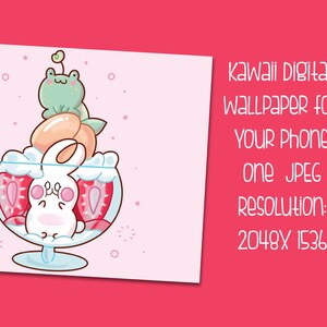 Ice Cream Bunny and Froggie Digital Phone Wallpaper Background - Digital Download - Food Dreams - Kawaii Wallpaper, Cute Digital Download